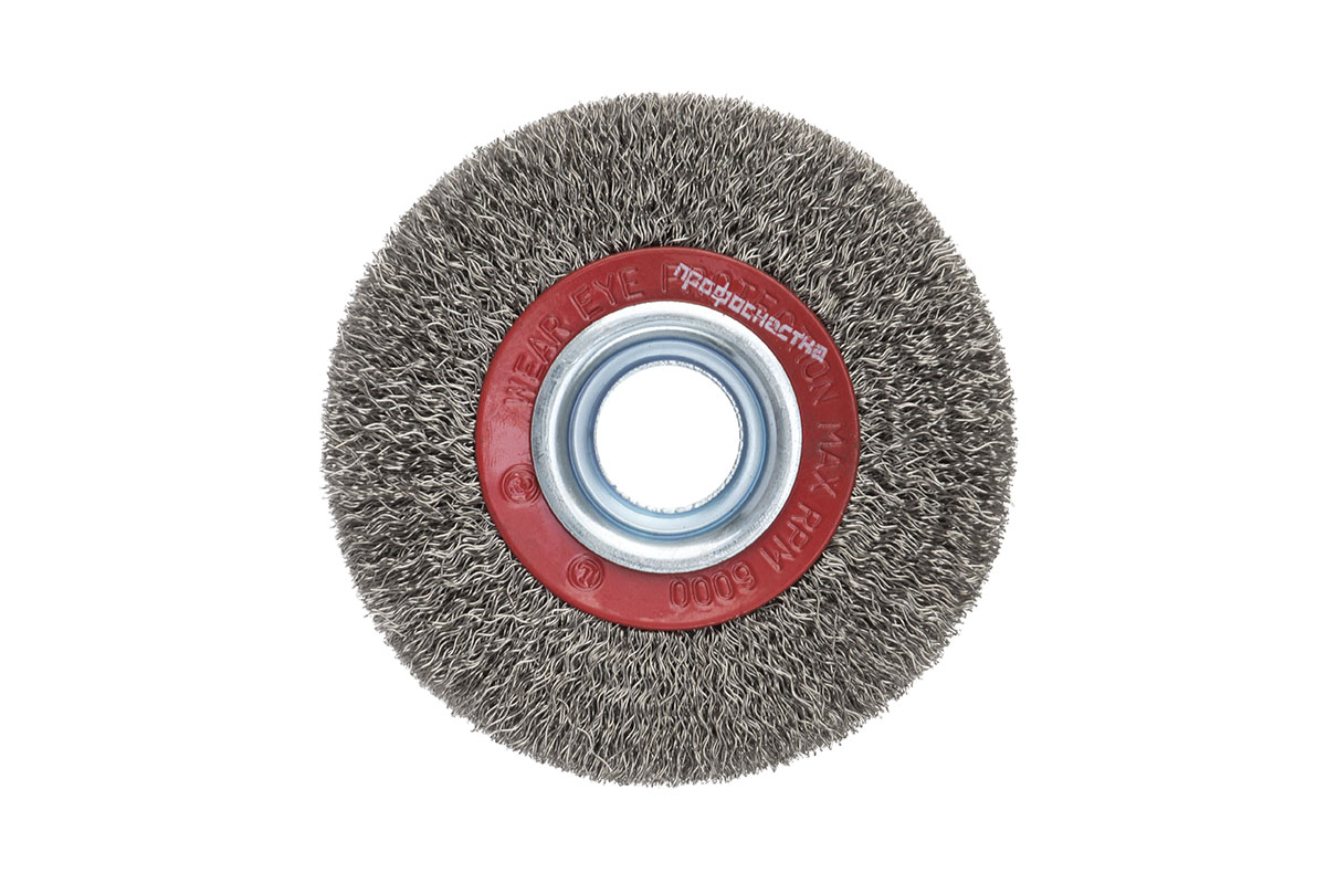 Щетка дисковая, гофрированная для заточных станков с адаптерами № 202 ПрофОснастка Мастер D125/25/20 (12,7-16 мм) RPM 6000 S 0,3